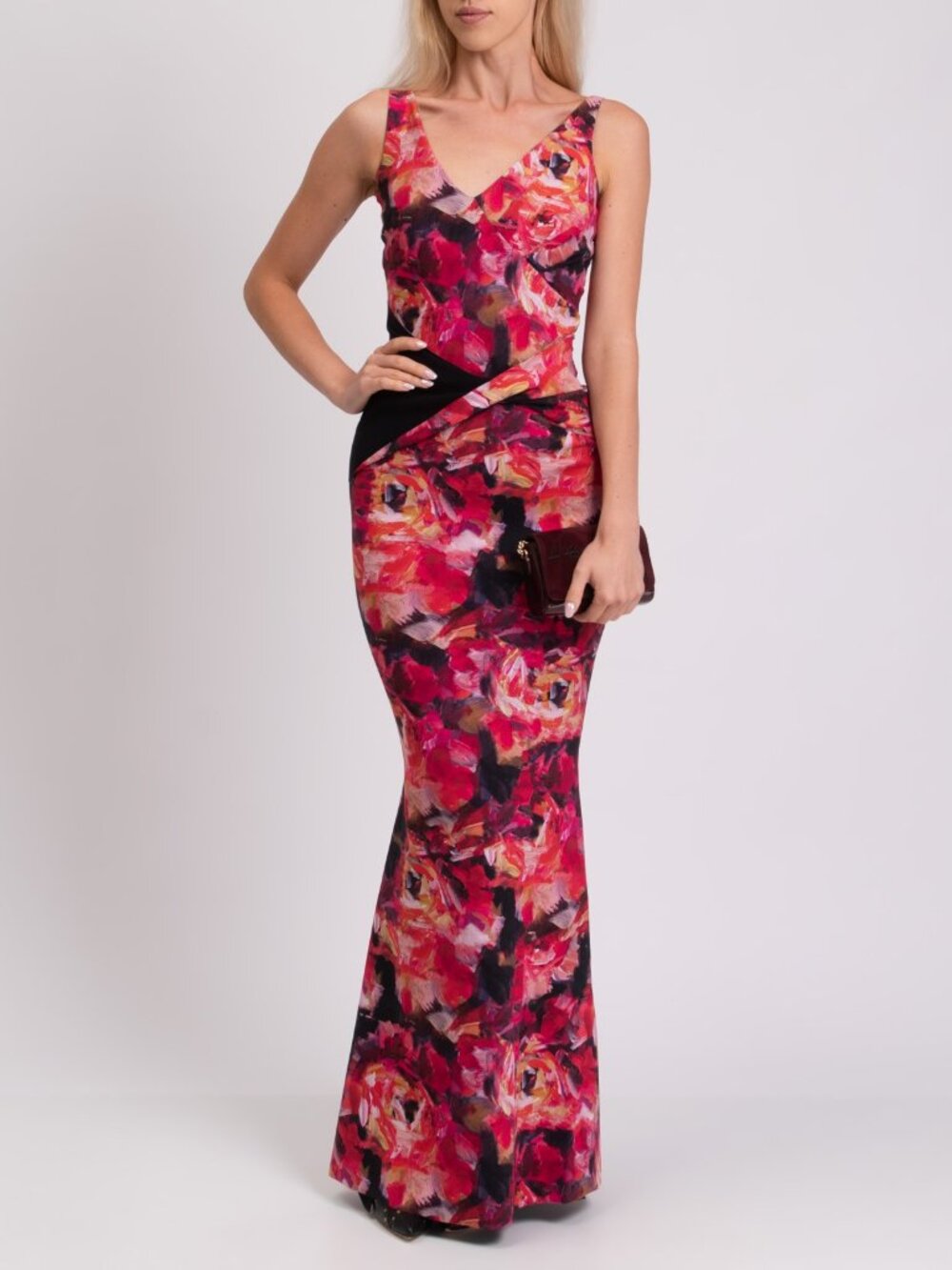NWT $2K NWT CHIARA BONI La Petite Robe Floral Trumpet Gown IT40 US4 Pink Black